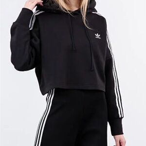 adidas Originals Black and White Cropped Hoodie Sweatshirt SZ S
